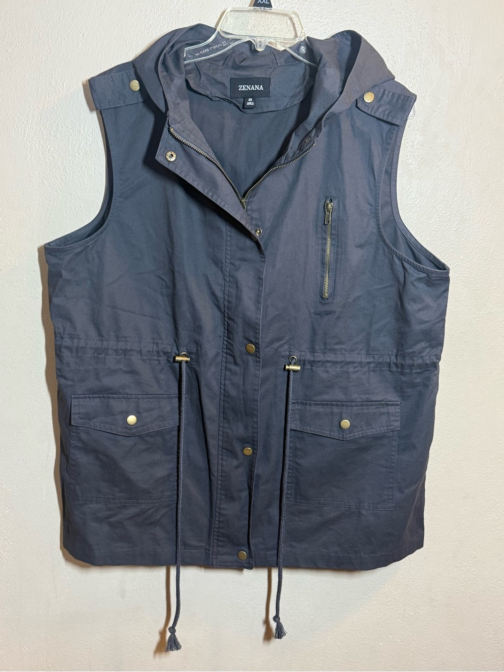NWOT Women’s ZENANA Lightweight Hooded Utility Vest - Charcoal Sz 2X